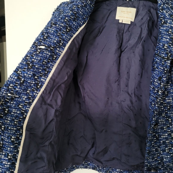 Kate Spade New York "Silver Lining" Tinsel Tweed Blazer Jacket Sz 0 Royal Blue - Picture 12 of 12